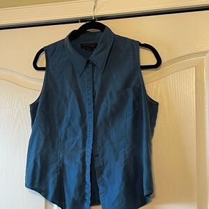 Express Blue Sleeveless Button Down Blouse